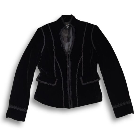 Vintage Goth Edwardian Basque Style Black Velvet Jacket  With Black Trim… - Picture 1 of 8